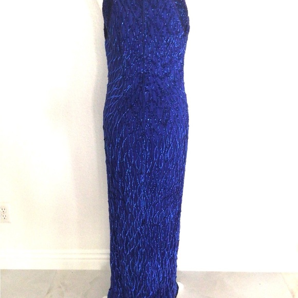 Laurence Kazar Royal Blue Beaded Evening Gown - Picture 2 of 7